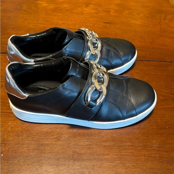 Michael Kors Kenna Chain Link Leather Sneakers Women’s Black Size 8 Style FT20L - Picture 8 of 11